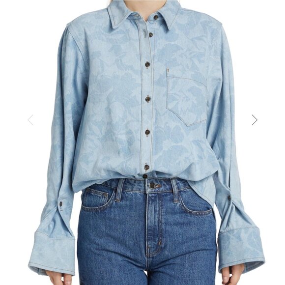 Derek Lam 10 Crosby Tops - Derek Lam 10 Crosby Wesley Floral Denim Shirt size M